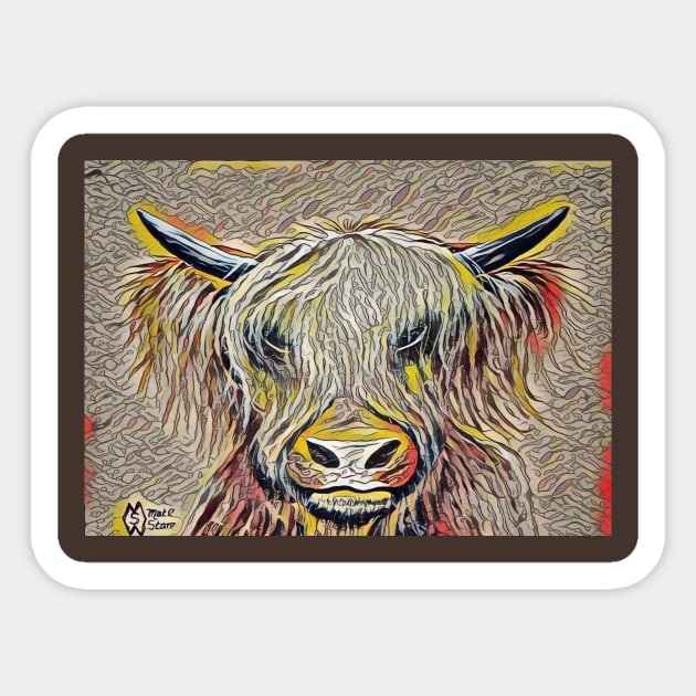 Highland Cow Bad Hair Day Sticker by Matt Starr Fine Art